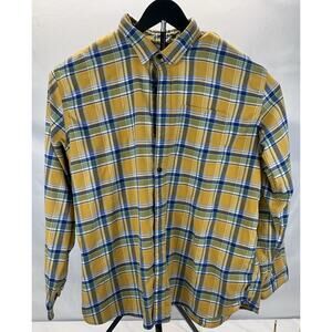 LL Bean Flannel Shirt Mens XXL Regular Yellow Blue Plaid Flex 2xl